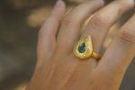 22k gold multi stone gold ring//artisan 22k emerald and sapphire gold ring//22k emerald diamonds sapphire ring// emerald diamonds sapphire