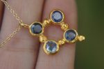 24k gold pendant//blue sapphire rhombus /gold artisan rhombus//blue sapphire gold pendant//multi stone cross//gold cross//artisan gold cross