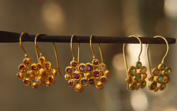 solid gold dangle earrings//blue green gem Earrings//24k Gold Dangle & Drop Earrings//gold tourmaline earrings//24k gold earrings//24k gold