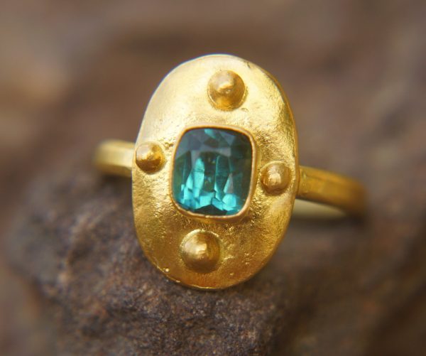 24k gold blue tourmaline ring//gold tourmaline ring//24k tourmaline jewelry//unique tourmaline engagement ring//artisan tourmaline ring
