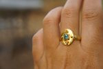 24k gold blue tourmaline ring//gold tourmaline ring//24k tourmaline jewelry//unique tourmaline engagement ring//artisan tourmaline ring