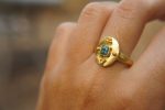 24k gold blue tourmaline ring//gold tourmaline ring//24k tourmaline jewelry//unique tourmaline engagement ring//artisan tourmaline ring