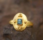 24k gold blue tourmaline ring//gold tourmaline ring//24k tourmaline jewelry//unique tourmaline engagement ring//artisan tourmaline ring