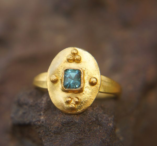 24k gold blue tourmaline ring//gold tourmaline ring//24k tourmaline jewelry//unique tourmaline engagement ring//artisan tourmaline ring