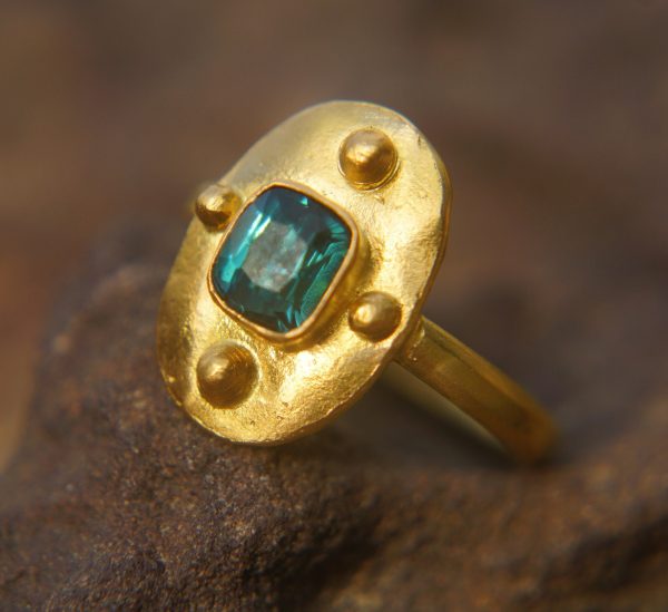 24k gold blue tourmaline ring//gold tourmaline ring//24k tourmaline jewelry//unique tourmaline engagement ring//artisan tourmaline ring