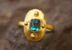 24k gold blue tourmaline ring//gold tourmaline ring//24k tourmaline jewelry//unique tourmaline engagement ring//artisan tourmaline ring