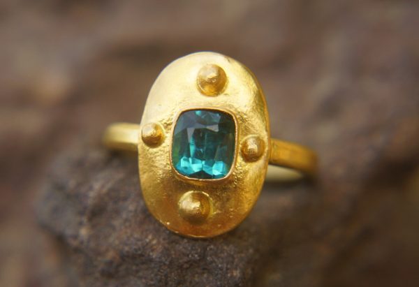 24k gold blue tourmaline ring//gold tourmaline ring//24k tourmaline jewelry//unique tourmaline engagement ring//artisan tourmaline ring