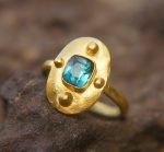 24k gold blue tourmaline ring//gold tourmaline ring//24k tourmaline jewelry//unique tourmaline engagement ring//artisan tourmaline ring