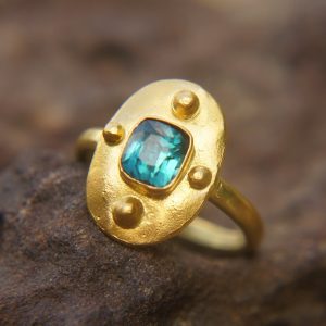 24k gold blue tourmaline ring//gold tourmaline ring//24k tourmaline jewelry//unique tourmaline engagement ring//artisan tourmaline ring