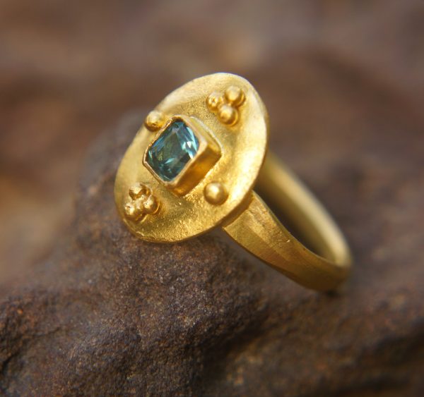 24k gold blue tourmaline ring//gold tourmaline ring//24k tourmaline jewelry//unique tourmaline engagement ring//artisan tourmaline ring