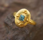24k gold blue tourmaline ring//gold tourmaline ring//24k tourmaline jewelry//unique tourmaline engagement ring//artisan tourmaline ring