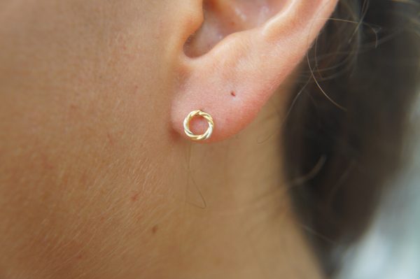 24K Gold and silver studs// circle twisted Studs//round gold Earrings//Handcrafted boho Earrings//Minimalist Jewelry//artisan 24k gold studs