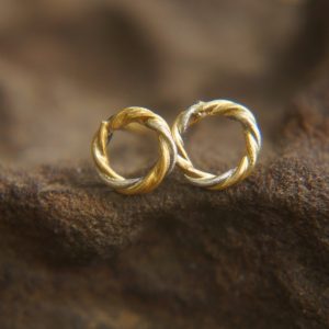 24K Gold and silver studs// circle twisted Studs//round gold Earrings//Handcrafted boho Earrings//Minimalist Jewelry//artisan 24k gold studs