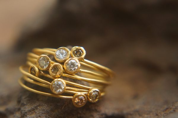 20k gold diamond stacking//gold diamond ring//handmade one of a kind//boho engagement ring//20k gold nugget ring//gold diamond stacking ring