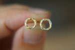 24K Gold and silver studs// circle twisted Studs//round gold Earrings//Handcrafted boho Earrings//Minimalist Jewelry//artisan 24k gold studs