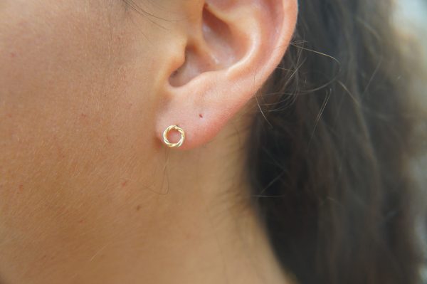 24K Gold and silver studs// circle twisted Studs//round gold Earrings//Handcrafted boho Earrings//Minimalist Jewelry//artisan 24k gold studs