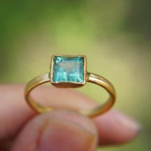 24k gold blue tourmaline ring//gold tourmaline ring//24k tourmaline jewelry//unique tourmaline engagement ring//artisan tourmaline ring