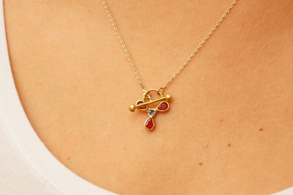 24k gold pendant/red sapphire sapphire//gold artisan pendant//blue sapphire flower pendant//multi stone pendant//artisan gold floral pendant