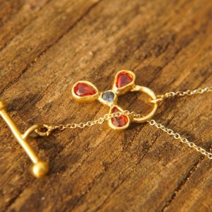 24k gold pendant/red sapphire sapphire//gold artisan pendant//blue sapphire flower pendant//multi stone pendant//artisan gold floral pendant