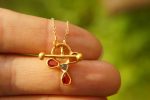 24k gold pendant/red sapphire sapphire//gold artisan pendant//blue sapphire flower pendant//multi stone pendant//artisan gold floral pendant