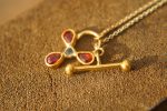 24k gold pendant/red sapphire sapphire//gold artisan pendant//blue sapphire flower pendant//multi stone pendant//artisan gold floral pendant