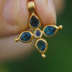 24k gold pendant//blue sapphire cross/gold artisan cross//sapphire gold cross pendant//multi stone cross//gold cross//artisan gold cross