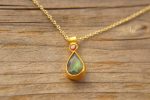 24k gold pendant//gold opal and ruby pendant//multi stone pendant//artisan gold pendant//opal 24k gold pendant//opal and ruby pendant