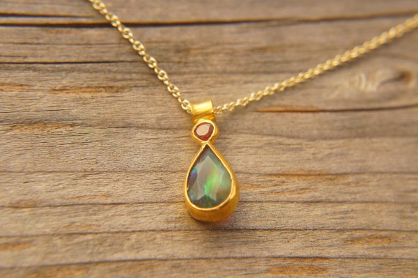 24k gold pendant//gold opal and ruby pendant//multi stone pendant//artisan gold pendant//opal 24k gold pendant//opal and ruby pendant