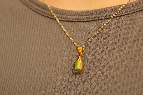 24k gold pendant//gold opal and ruby pendant//multi stone pendant//artisan gold pendant//opal 24k gold pendant//opal and ruby pendant