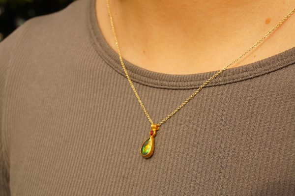 24k gold pendant//gold opal and ruby pendant//multi stone pendant//artisan gold pendant//opal 24k gold pendant//opal and ruby pendant
