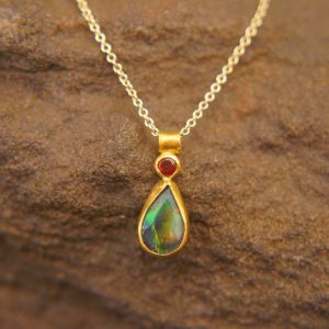 24k gold pendant//gold opal and ruby pendant//multi stone pendant//artisan gold pendant//opal 24k gold pendant//opal and ruby pendant