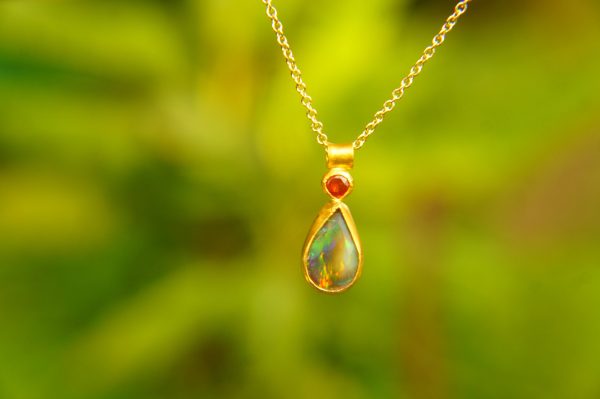 24k gold pendant//gold opal and ruby pendant//multi stone pendant//artisan gold pendant//opal 24k gold pendant//opal and ruby pendant
