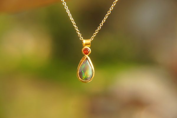 24k gold pendant//gold opal and ruby pendant//multi stone pendant//artisan gold pendant//opal 24k gold pendant//opal and ruby pendant