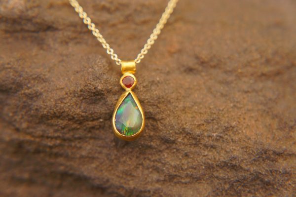 24k gold pendant//gold opal and ruby pendant//multi stone pendant//artisan gold pendant//opal 24k gold pendant//opal and ruby pendant