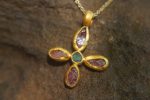 24k gold pendant//flower 24k gold //gold artisan charm//flower gold pendant/artisan gold pendant//tourmaline pendant charm//24k gold pendant