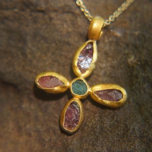 24k gold pendant//flower 24k gold //gold artisan charm//flower gold pendant/artisan gold pendant//tourmaline pendant charm//24k gold pendant