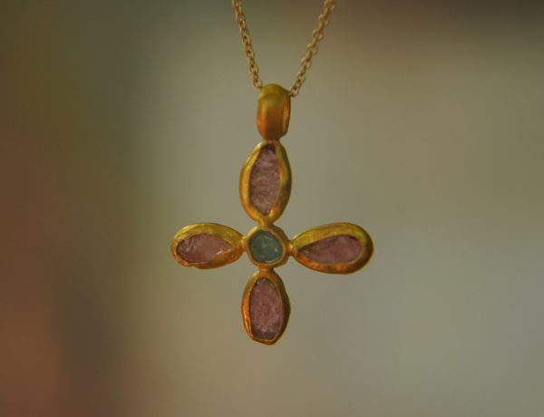 24k gold pendant//flower 24k gold //gold artisan charm//flower gold pendant/artisan gold pendant//tourmaline pendant charm//24k gold pendant