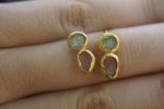 solid 24k gold//raw tourmaline Studs//multicolor tourmaline// Earrings-stud earrings//24k gold earrings//raw gem earrings//everyday studs