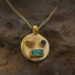 solid 24k gold pendant//gold emerald sapphire necklace//artisan gold handmade//24k gold pendant//24k gold pendant//emerald pendant//24k gold