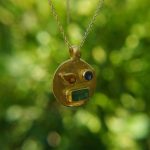 solid 24k gold pendant//gold emerald sapphire necklace//artisan gold handmade//24k gold pendant//24k gold pendant//emerald pendant//24k gold