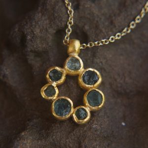 24k gold pendant// 24k gold flower //gold artisan charm//blue gold pendant//artisan gold pendant//tourmaline pendant charm//24k gold pendant