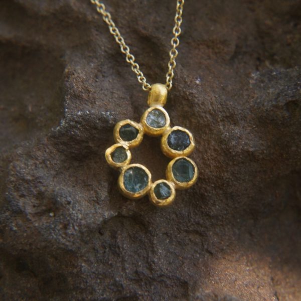 24k gold pendant// 24k gold flower //gold artisan charm//blue gold pendant//artisan gold pendant//tourmaline pendant charm//24k gold pendant