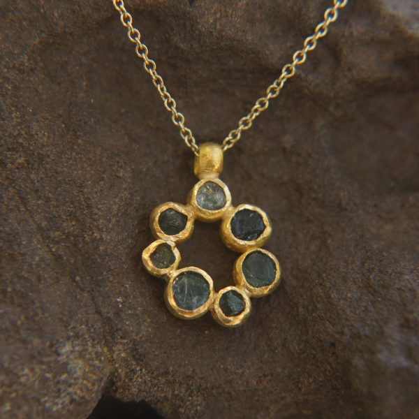 24k gold pendant// 24k gold flower //gold artisan charm//blue gold pendant//artisan gold pendant//tourmaline pendant charm//24k gold pendant