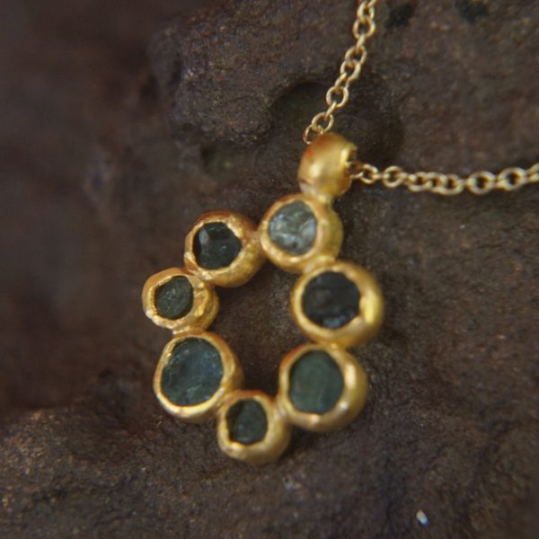 24k gold pendant// 24k gold flower //gold artisan charm//blue gold pendant//artisan gold pendant//tourmaline pendant charm//24k gold pendant