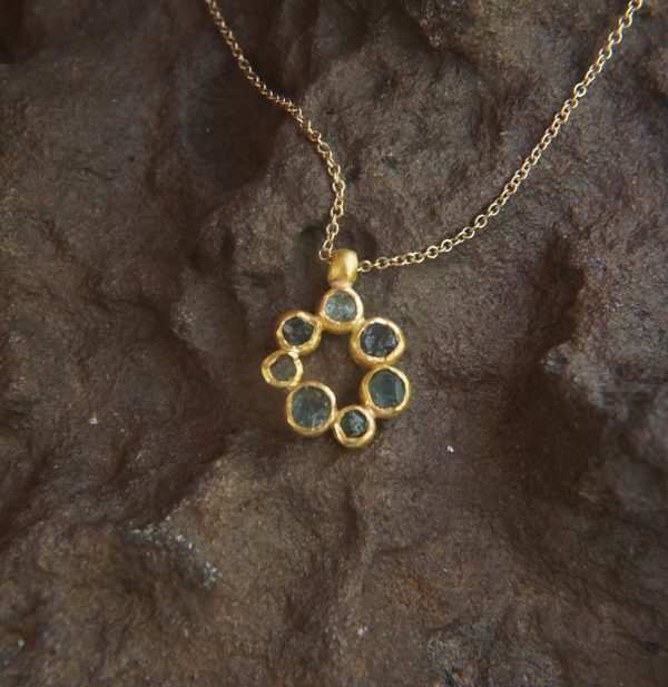24k gold pendant// 24k gold flower //gold artisan charm//blue gold pendant//artisan gold pendant//tourmaline pendant charm//24k gold pendant