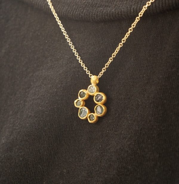 24k gold pendant// 24k gold flower //gold artisan charm//blue gold pendant//artisan gold pendant//tourmaline pendant charm//24k gold pendant