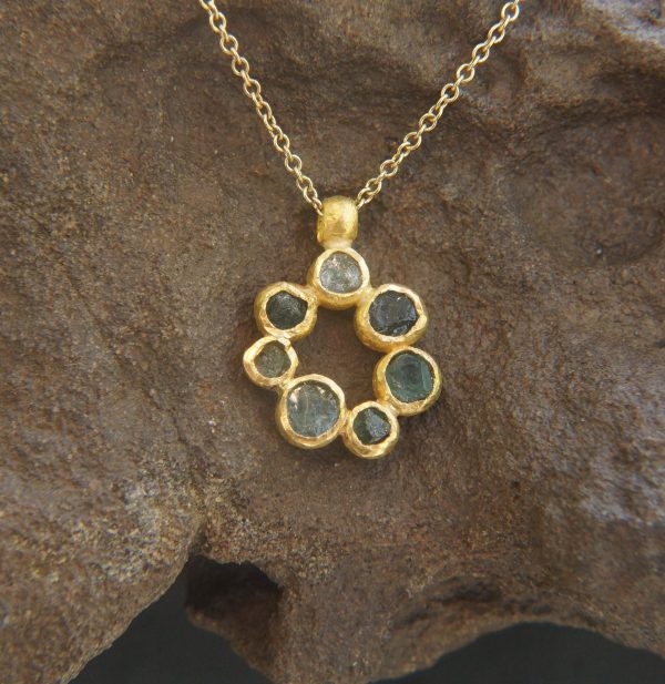 24k gold pendant// 24k gold flower //gold artisan charm//blue gold pendant//artisan gold pendant//tourmaline pendant charm//24k gold pendant