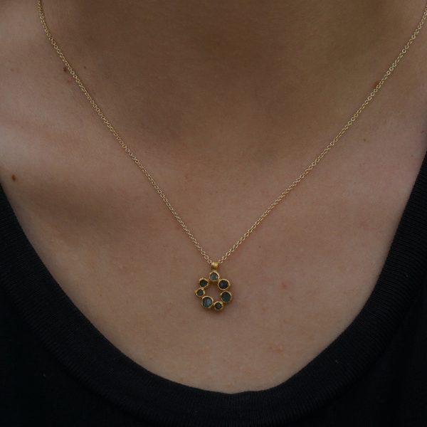 24k gold pendant// 24k gold flower //gold artisan charm//blue gold pendant//artisan gold pendant//tourmaline pendant charm//24k gold pendant