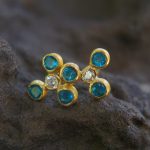 24k gold white moissoanite and neon apatite studs//gold blue gems studs//blue apatite and white moissanite earrings//24k gold jewelry