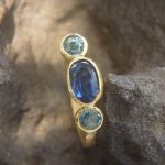 Blue sapphire ring//artisan aquamarine ring//aquamarine 24k ring//24k gold ring//24k gold sapphire ring//gold sapphire aquamarine